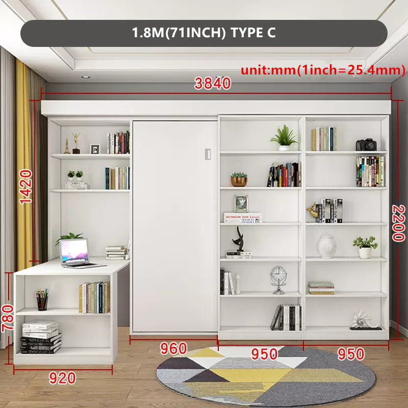 Murphy Bed with Bookshelf and Wardrobe and Foldable Desk