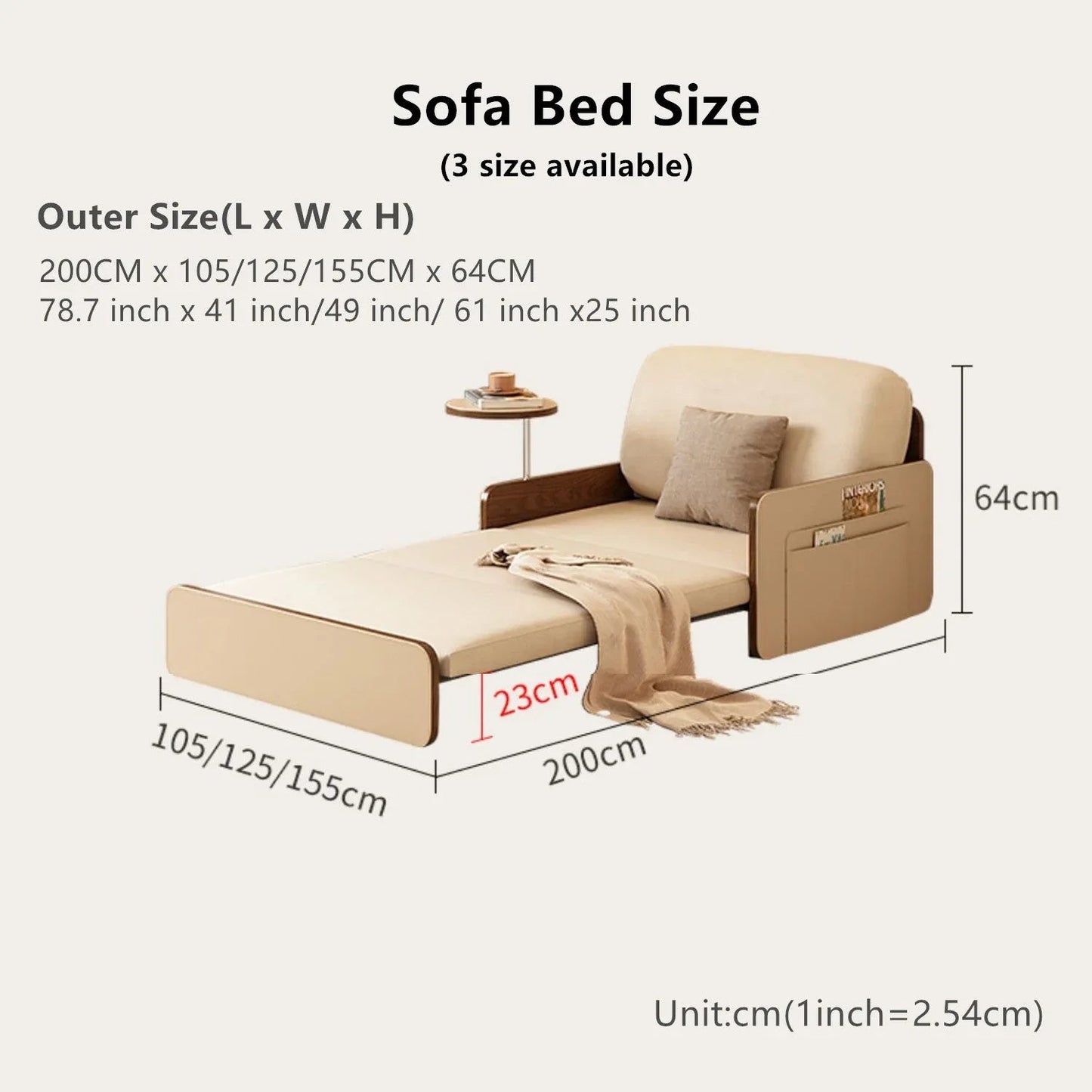 Nordic Modern Leathair Pull Out Sofa Bed with Rotating Desk -- SOFA BED -