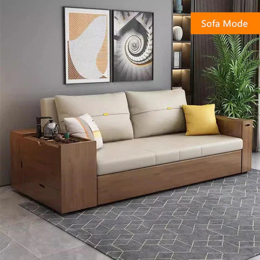 Multifunction Sofa Bed with Gongfu Tea Table Armrest and Underneath Storage -- SOFA BED -