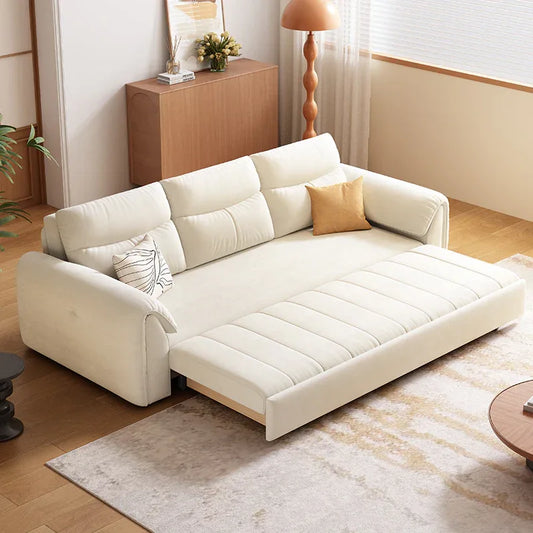 Japanese Style 2-in-1 Folding Sofa Bed with Storage, Pet-Friendly Fabric, Solid Wood Frame -- SOFA BED -