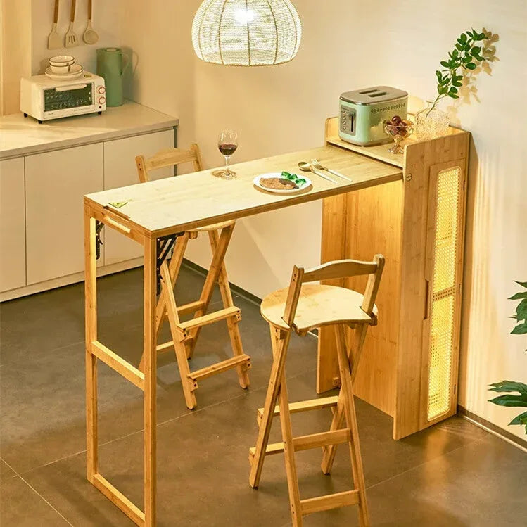 Folding Bamboo Bar Table with Storage Rack -- WINE BAR TABLE -