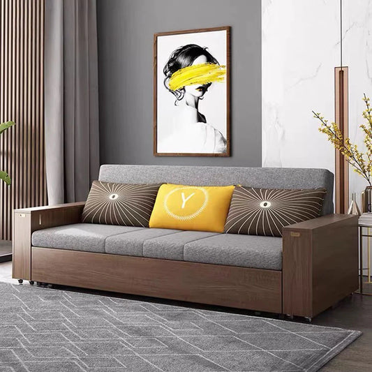 Chinese Style BE MY HOME Solid Wood Convertible Sofa Bed with Storage & Dining Table