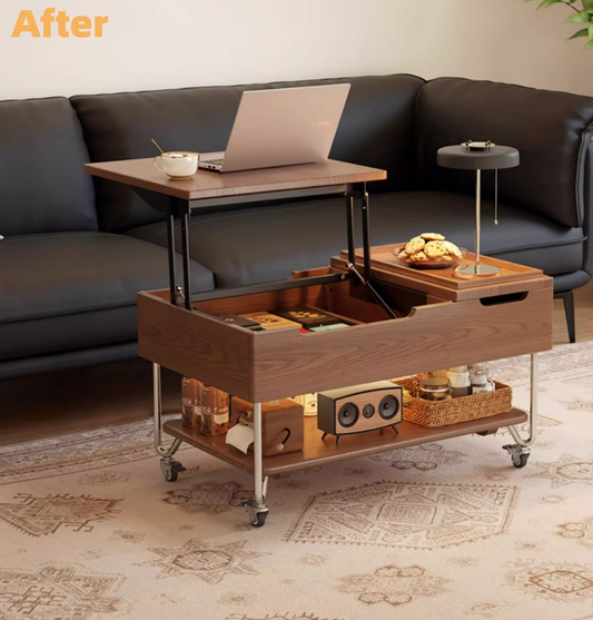 Rubberwood coffee table with magnetic closure and storage compartment