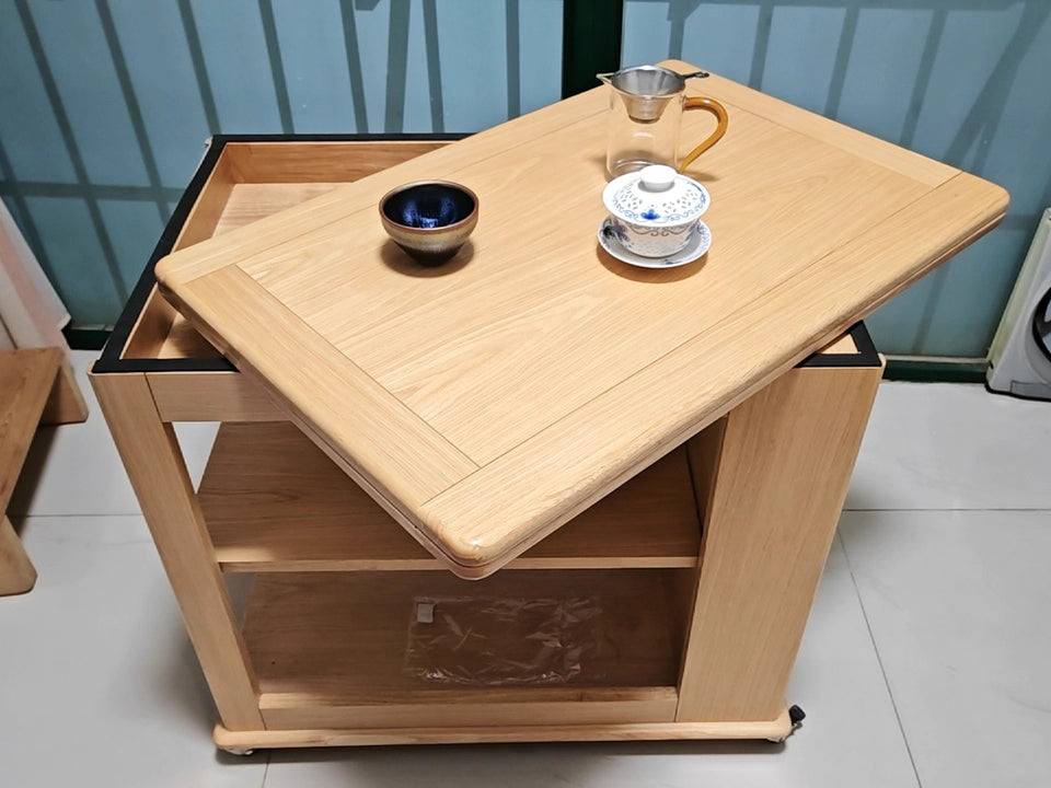 Space-saving multifunction table cart in real home setting