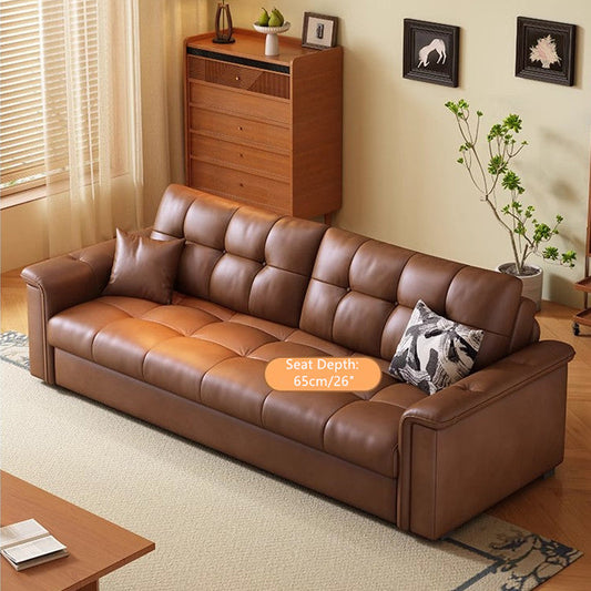Retro Leathaire Fabric Pull Out Sofa Bed with Underneath Storage