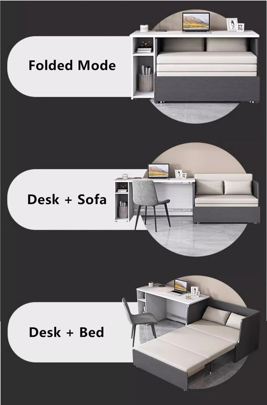 Space Saving Sofa Bed with Underneath Storage and Computer Desk Set