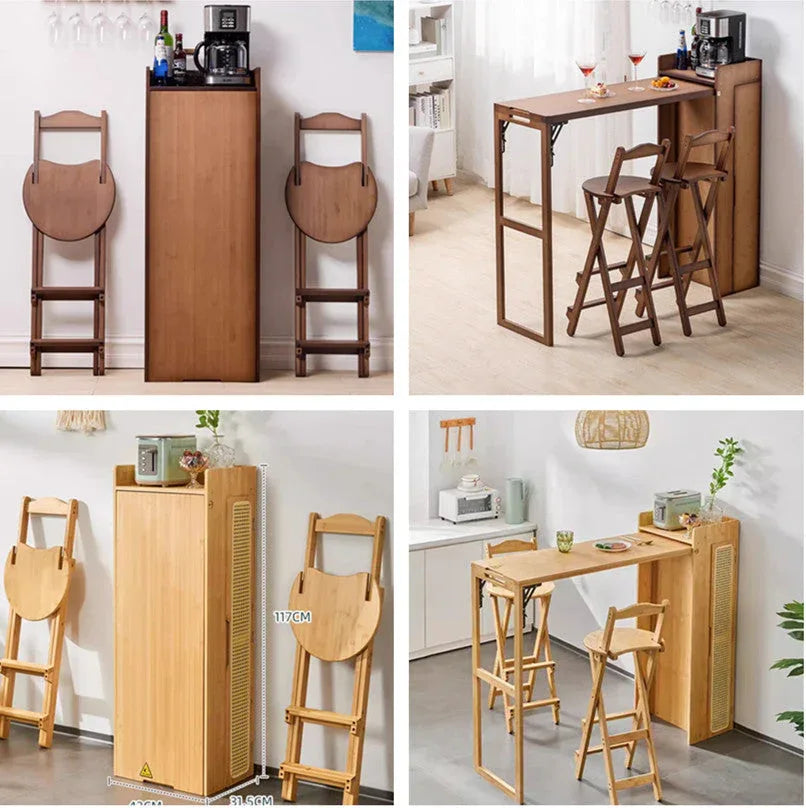 Folding Bamboo Bar Table with Storage Rack -- WINE BAR TABLE -
