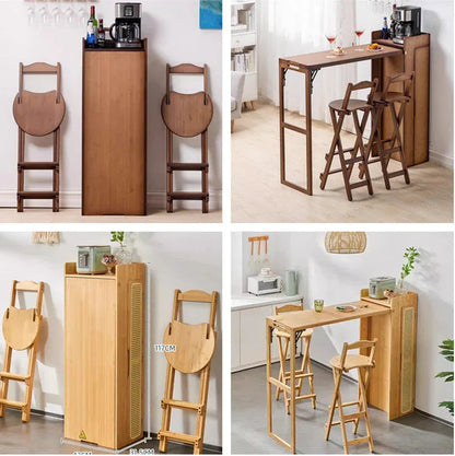 Folding Bamboo Bar Table with Storage Rack -- WINE BAR TABLE -