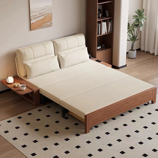 2-in-1 Folding Sofa Bed with Storage, Linen Cotton Blend Upholstery, Solid Wood Frame for Small Spaces