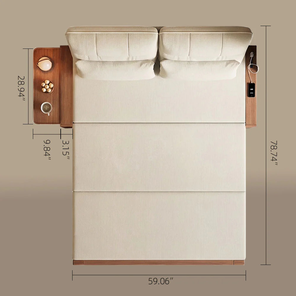 2-in-1 Folding Sofa Bed with Storage, Linen Cotton Blend Upholstery, Solid Wood Frame for Small Spaces