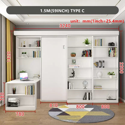 Murphy Bed with Bookshelf and Wardrobe and Foldable Desk