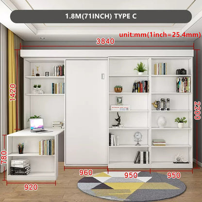 Murphy Bed with Bookshelf and Wardrobe and Foldable Desk