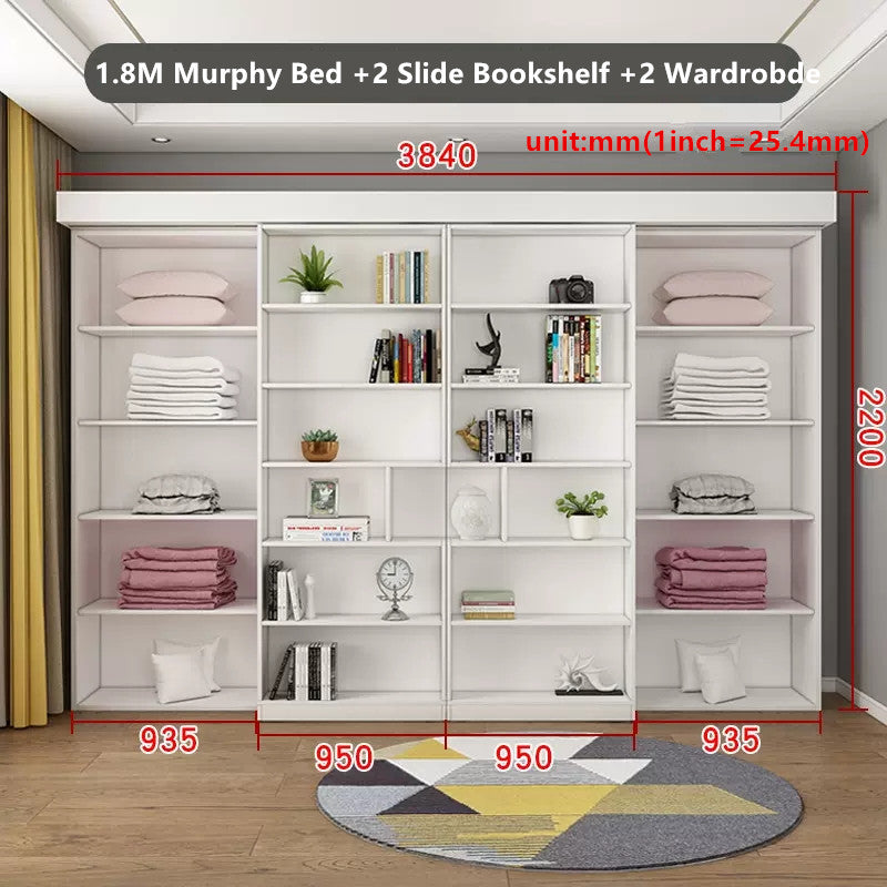 Murphy Bed with Bookshelf and Wardrobe and Foldable Desk