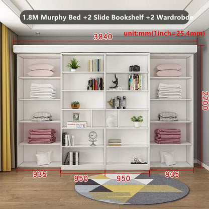 Murphy Bed with Bookshelf and Wardrobe and Foldable Desk