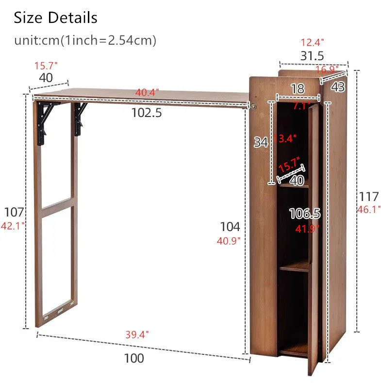 Folding Bamboo Bar Table with Storage Rack -- WINE BAR TABLE -