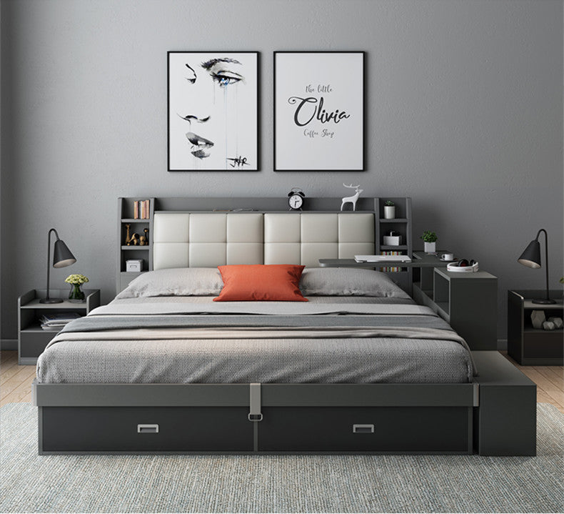 Modern Style Lift Up Storage Bed with Drawers and Rotating Desk