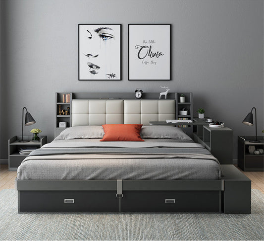 Modern Style Lift Up Storage Bed with Drawers and Rotating Desk