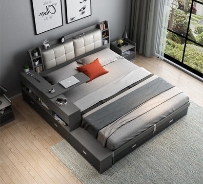 Modern Style Lift Up Storage Bed with Drawers and Rotating Desk