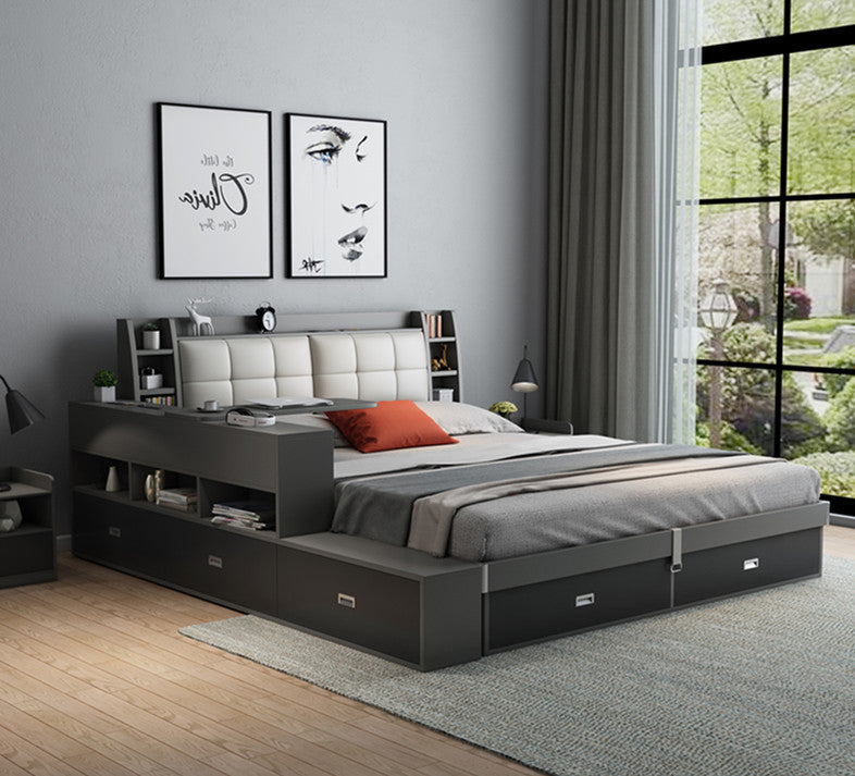 Modern Style Lift Up Storage Bed with Drawers and Rotating Desk