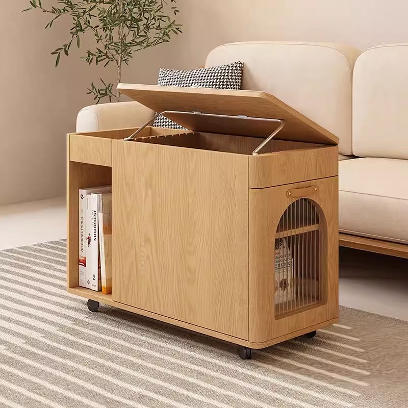 Multifunction End Table with Adjustable Tabletop and Universal Wheels