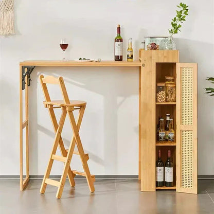 Folding Bamboo Bar Table with Storage Rack -- WINE BAR TABLE -