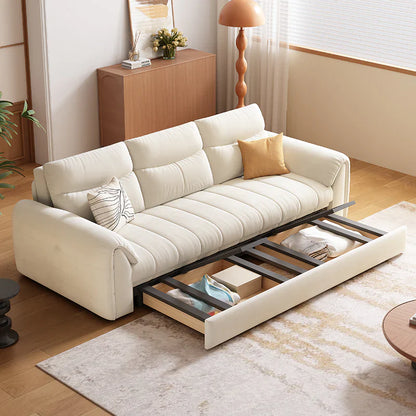Japanese Style 2-in-1 Folding Sofa Bed with Storage, Pet-Friendly Fabric, Solid Wood Frame
