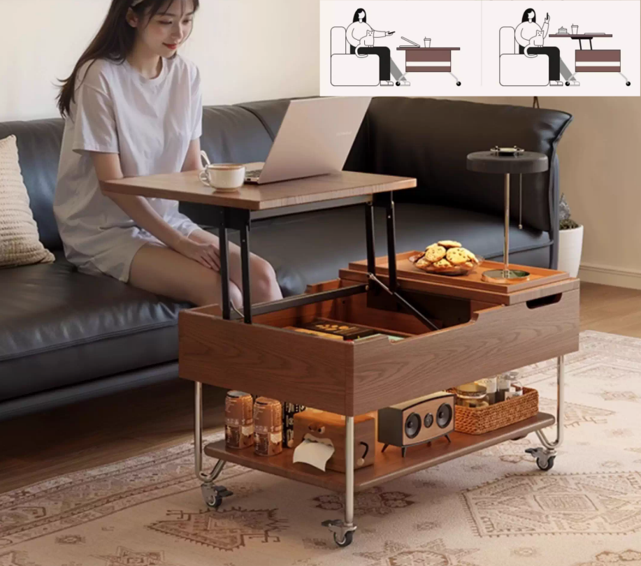 Hidden storage compartment inside coffee table for remote and essentials