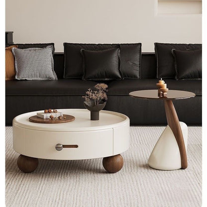 2026 Nordic round coffee table set with high-gloss piano lacquer finish and tempered glass top