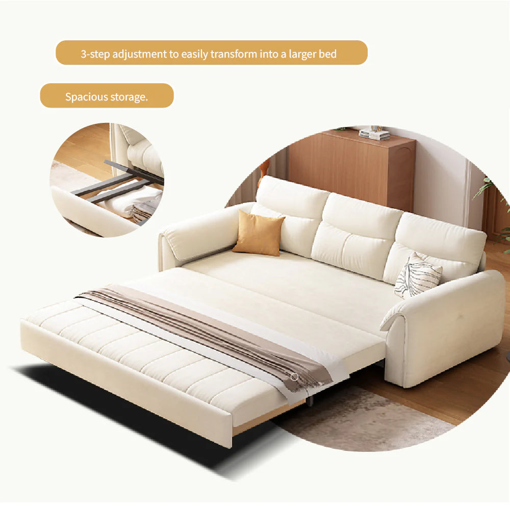Japanese Style 2-in-1 Folding Sofa Bed with Storage, Pet-Friendly Fabric, Solid Wood Frame
