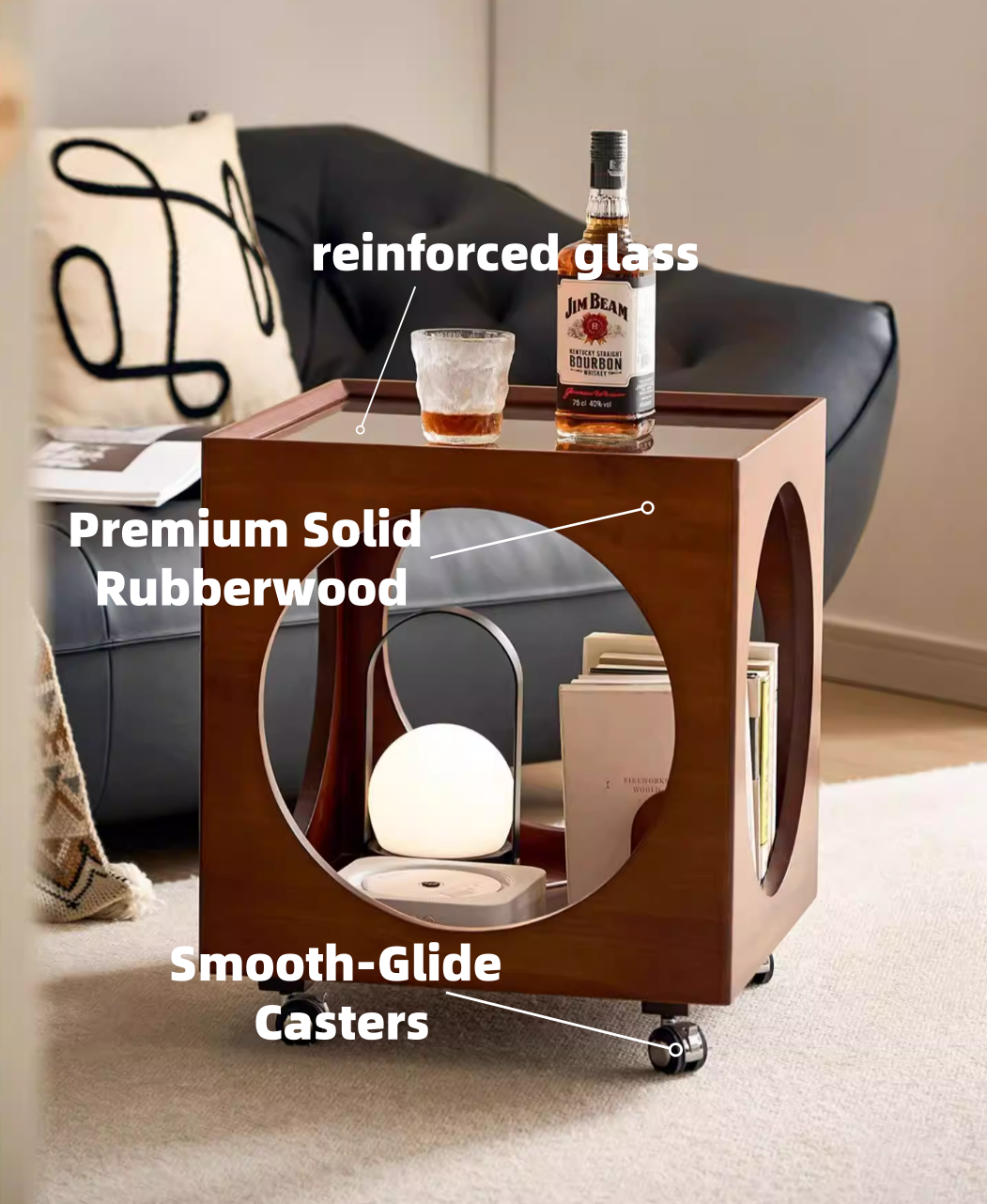 Cube coffee table dimensions chart showing 17.7 inch measurements for compact apartment furniture
