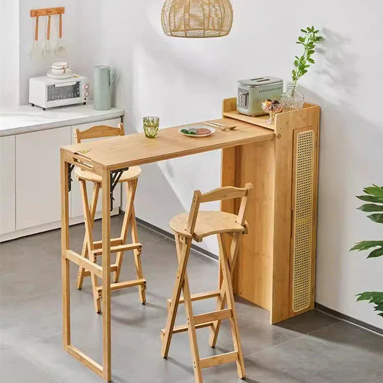 Folding Bamboo Bar Table with Storage Rack -- WINE BAR TABLE -