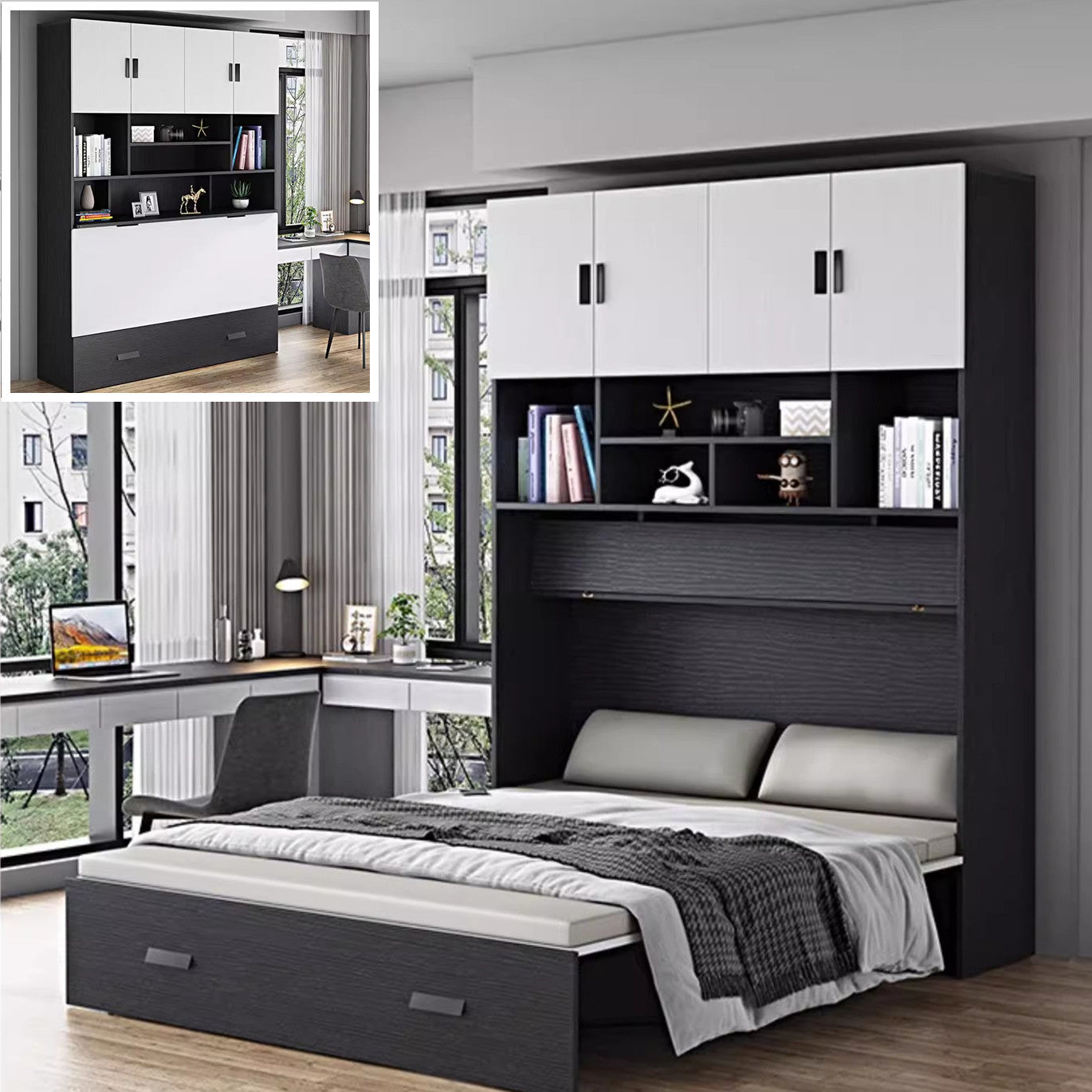 Murphy Cabinet Bed with Deepest Storage Shelf
