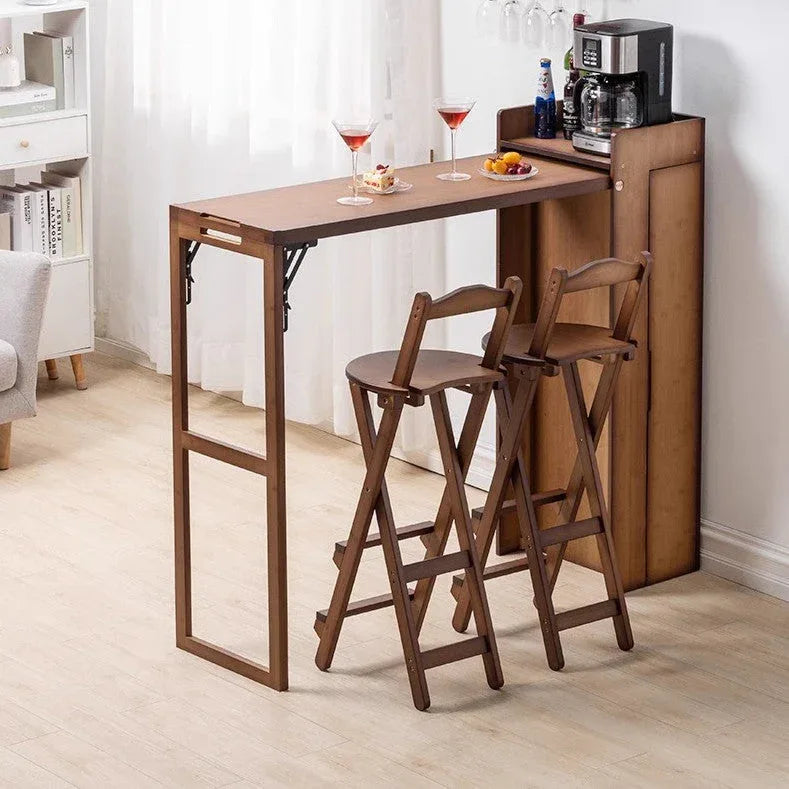 Folding Bamboo Bar Table with Storage Rack -- WINE BAR TABLE -
