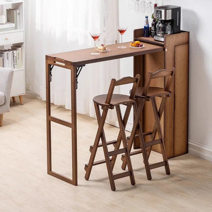 Folding Bamboo Bar Table with Storage Rack -- WINE BAR TABLE -