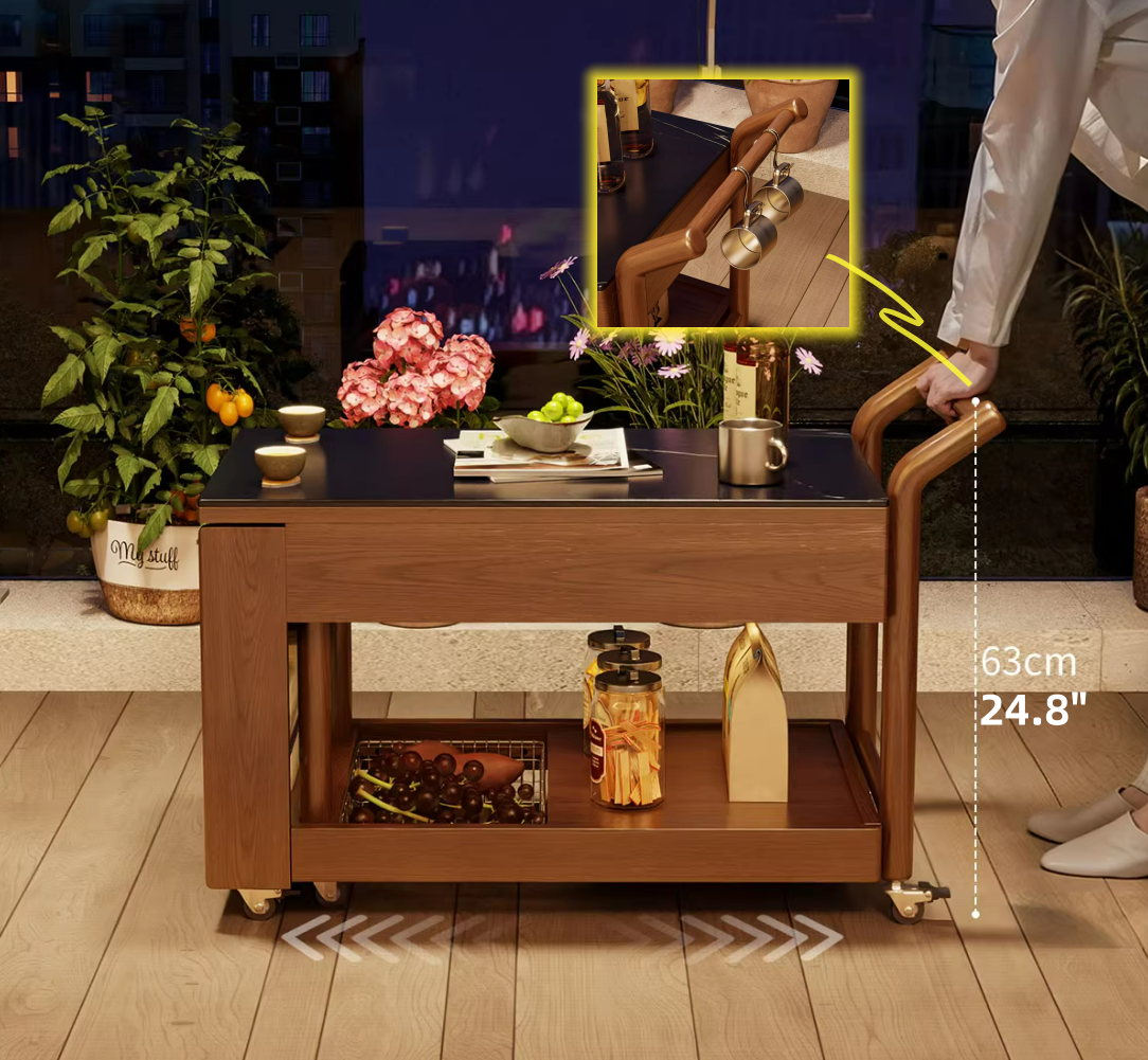 Compact modular table with deep mesh basket storage system for apartment living
