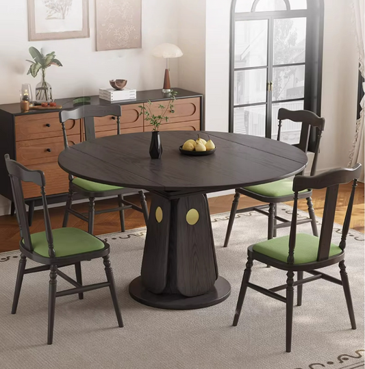59 inch ash wood extendable round dining table for small space
