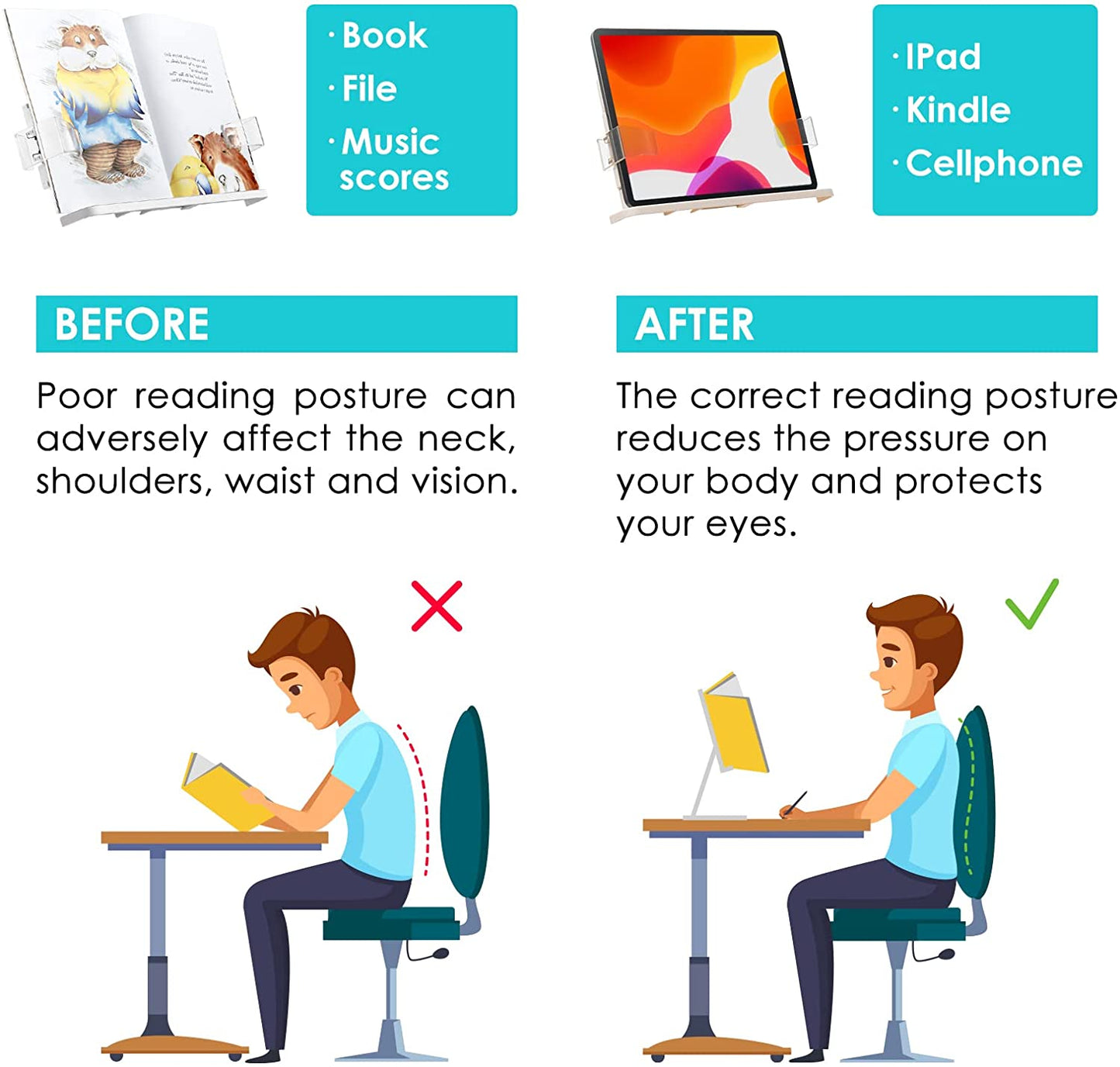 2026 New Arrival Aluminum Alloy Adjustable Height & Angle Book Stand