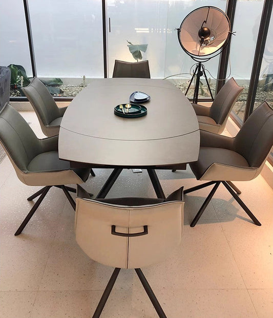 Rotating Extendable Rock Slab Top Dining Table