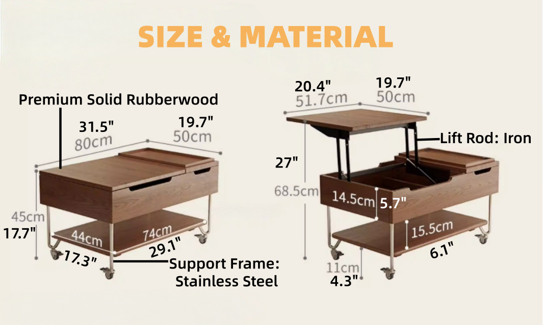 Multi-functional lift-top coffee table for small space living