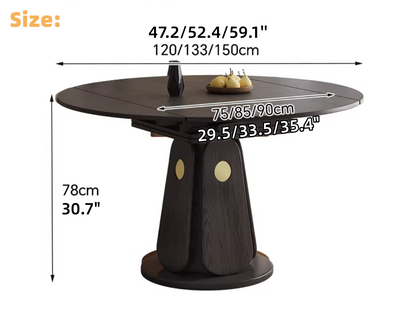 59" Solid Wood Extendable Round Dining Table for Small Apartment