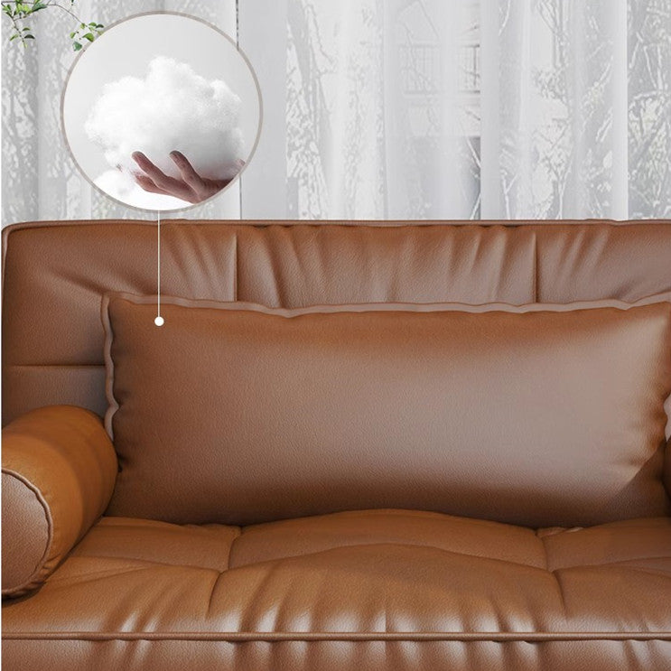 Rattan Weaving Armrests Leathaire Fabric Retro Sofa Bed with Underneath Storage