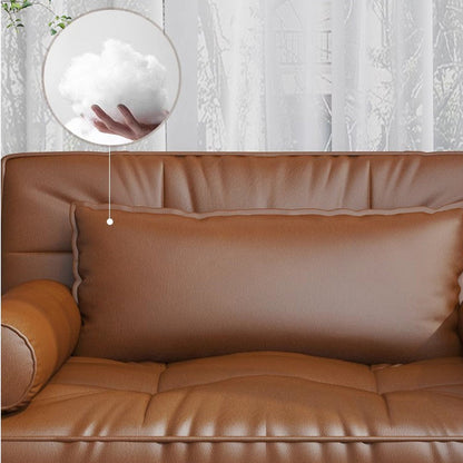 Rattan Weaving Armrests Leathaire Fabric Retro Sofa Bed with Underneath Storage