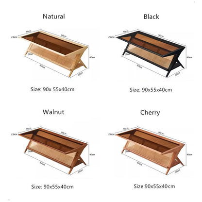 Solid Wood Rectangular Coffee Table with Tawny Tempered Glass Top and Storage