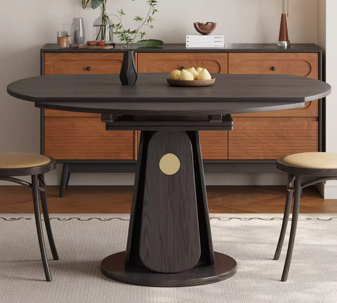 59 inch ash wood extendable round dining table for small space

