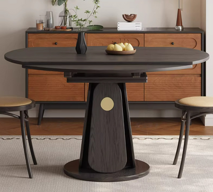 59 inch ash wood extendable round dining table for small space
