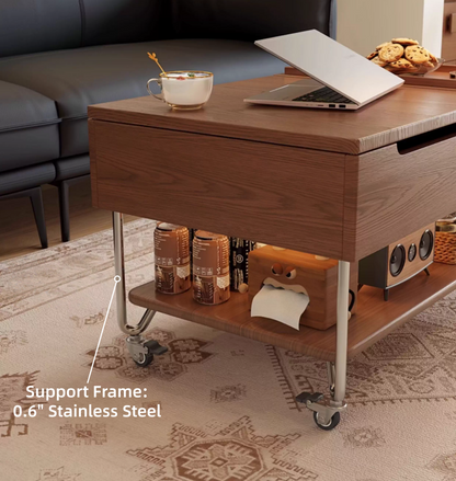 Rolling coffee table with silent casters for easy movement