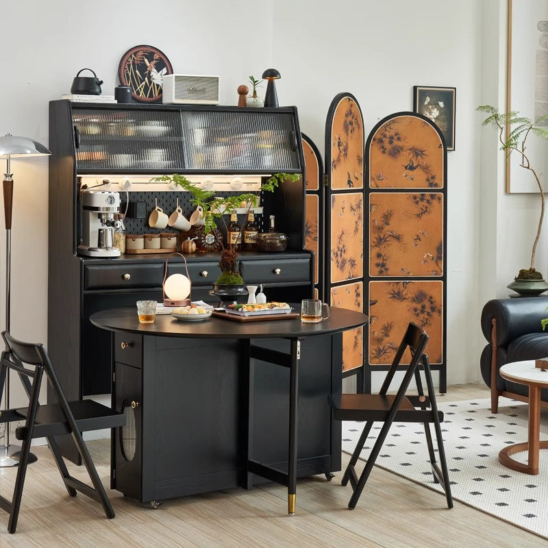 Double Drop Leaf Round Table with 4 Folding Chairs