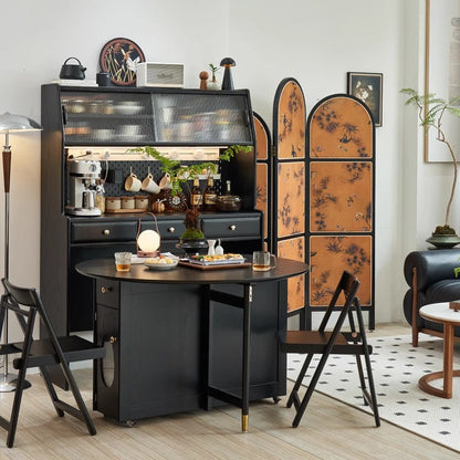 Double Drop Leaf Round Table with 4 Folding Chairs