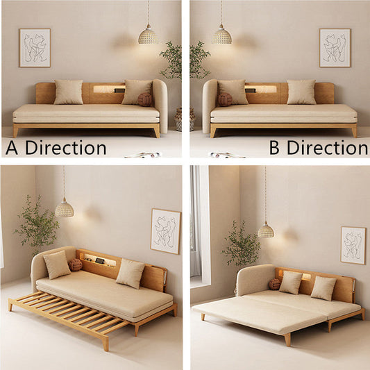 Pull Out Sofa Bed with Backrest and Single Armrest-natural color