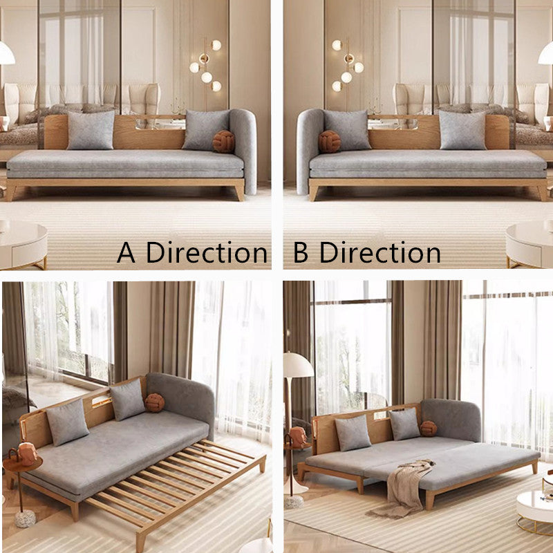 Pull Out Sofa Bed with Backrest and Single Armrest-natural color